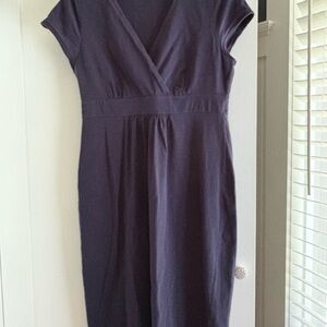 Boden Blue Pleated Wrap Midi Dress V-Neck Cap Sleeve